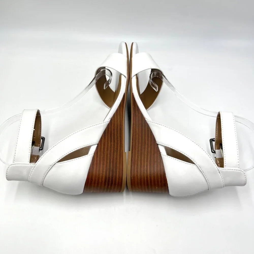 Aerosoles Womens Size 8 Willowbrook White Leather‎ Wedges Sandals Shoes